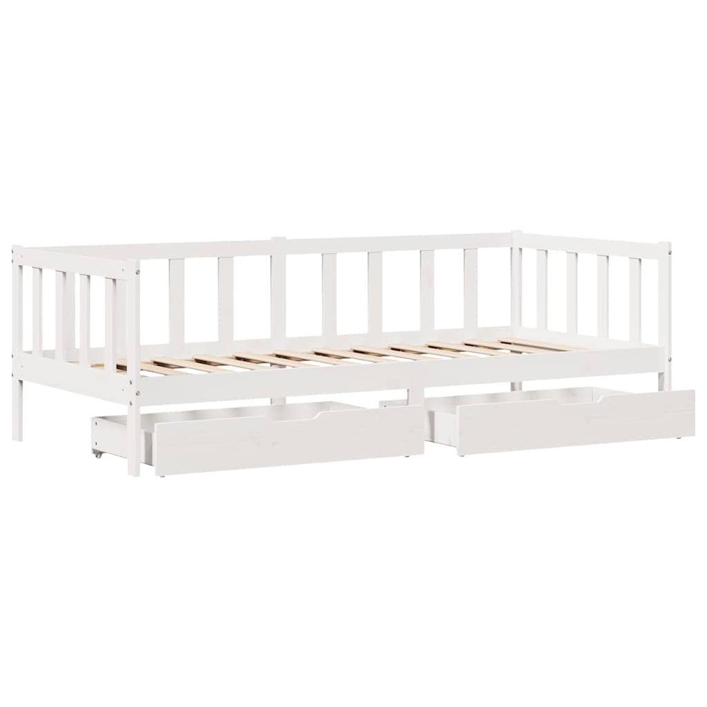 Slaapbank met lades 80x200 cm massief grenenhout wit – afbeelding 10