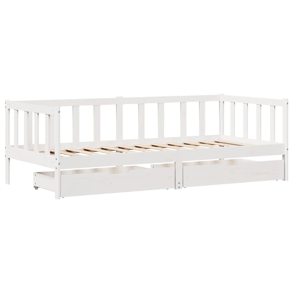 Slaapbank met lades 80x200 cm massief grenenhout wit – afbeelding 3