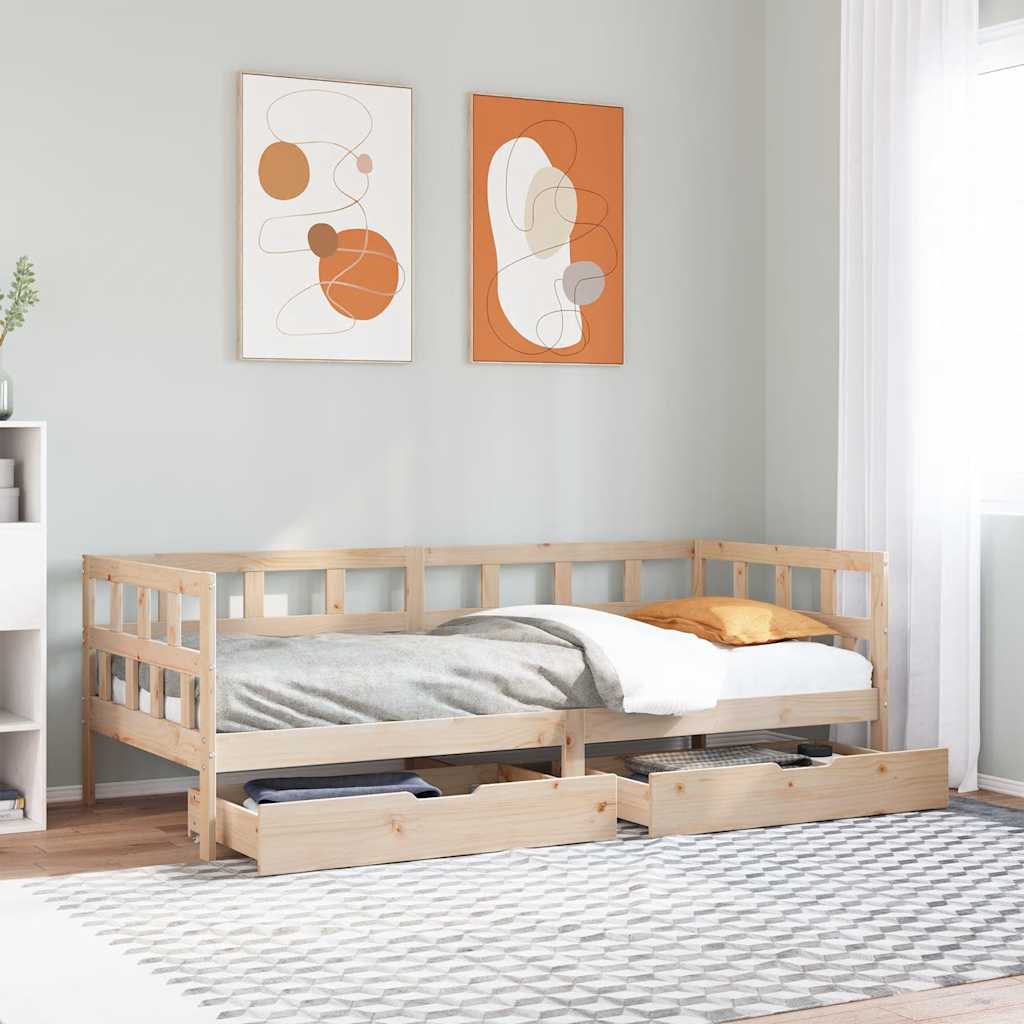Slaapbank met lades 90x200 cm massief grenenhout – afbeelding 1