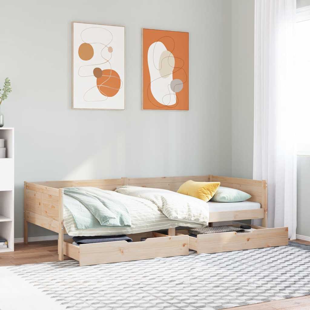 Slaapbank met lades 80x200 cm massief grenenhout – afbeelding 1