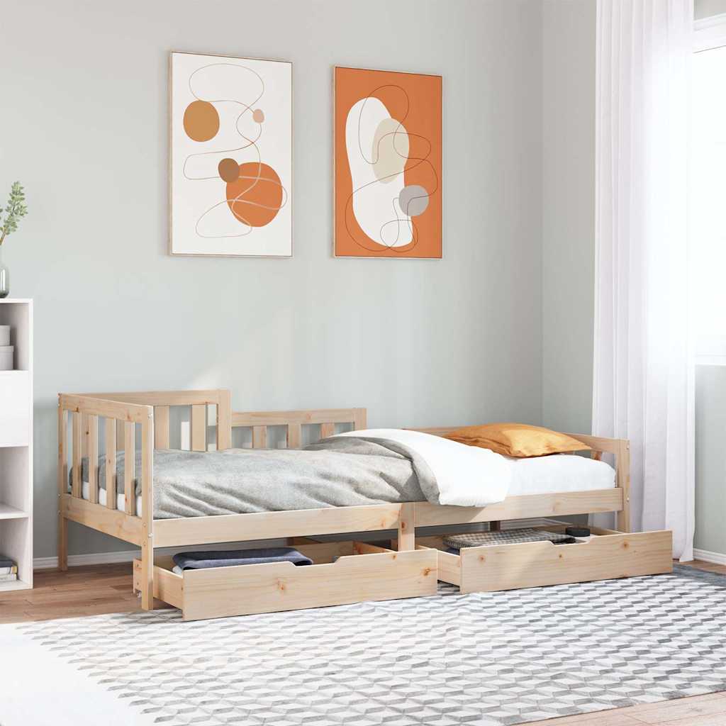 Slaapbank met lades 80x200 cm massief grenenhout – afbeelding 1