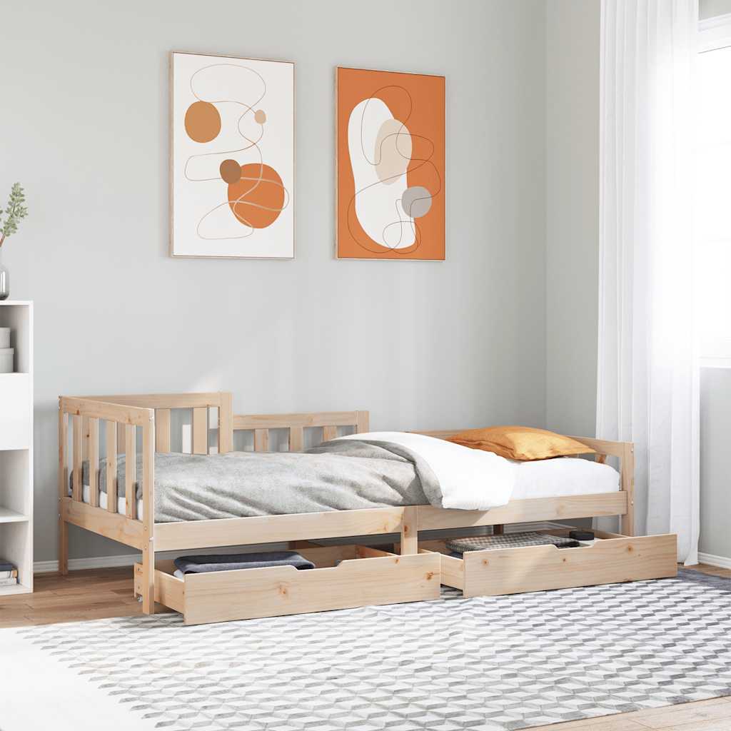 Slaapbank met lades 80x200 cm massief grenenhout – afbeelding 1
