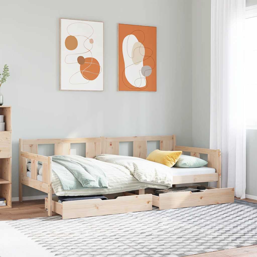 Slaapbank met lades 90x200 cm massief grenenhout – afbeelding 1