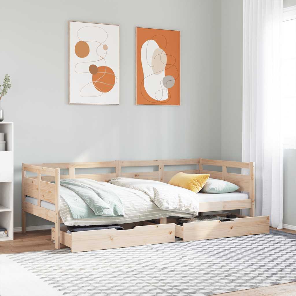 Slaapbank met lades 80x200 cm massief grenenhout – afbeelding 1