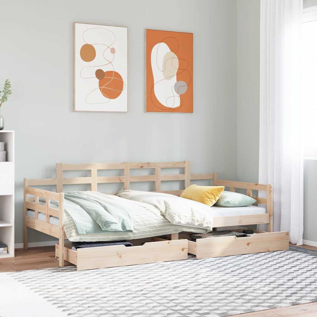 Slaapbank met lades 90x200 cm massief grenenhout – afbeelding 1