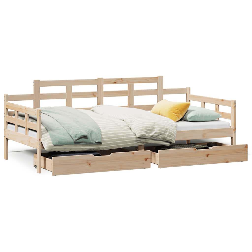 Slaapbank met lades 90x200 cm massief grenenhout – afbeelding 2