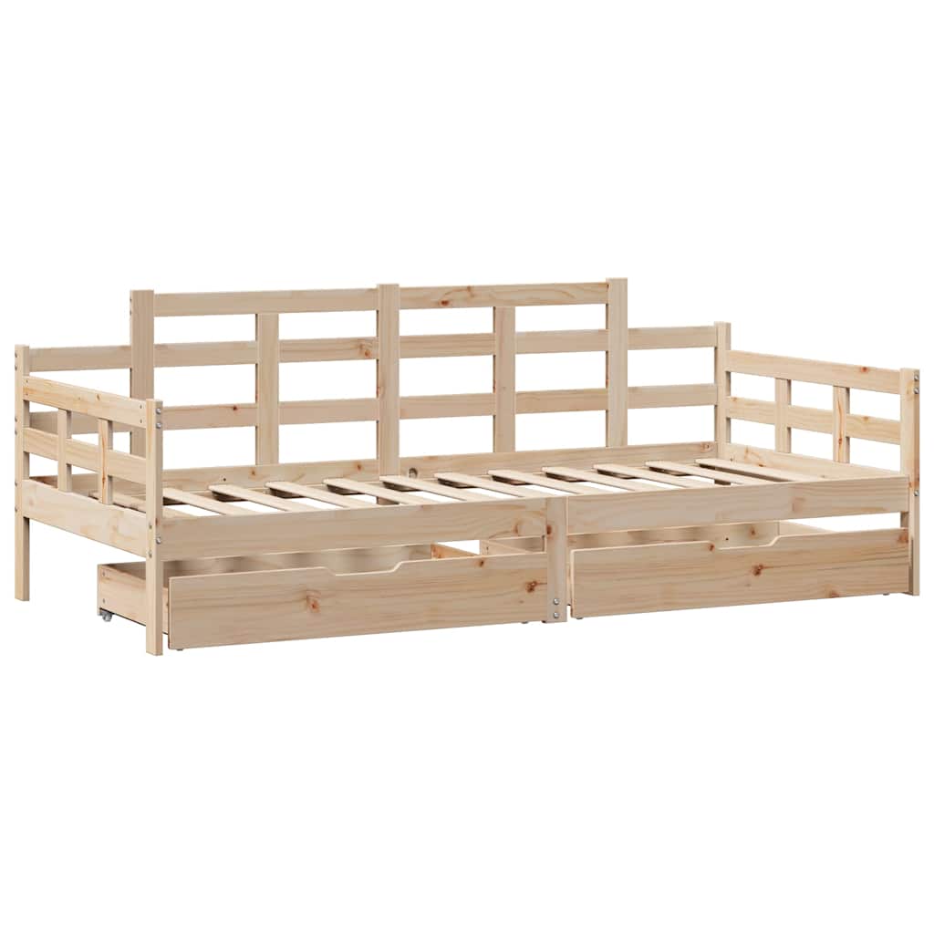 Slaapbank met lades 90x200 cm massief grenenhout – afbeelding 3
