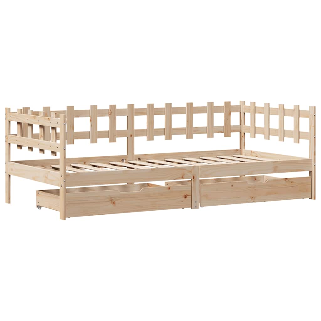 Slaapbank met lades 90x200 cm massief grenenhout – afbeelding 3