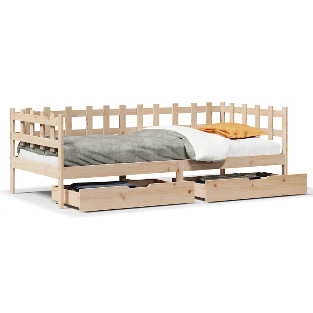 Slaapbank met lades 80x200 cm massief grenenhout – afbeelding 2