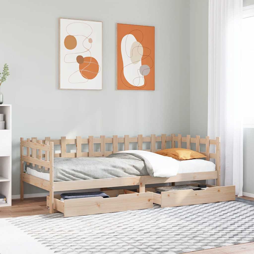 Slaapbank met lades 90x200 cm massief grenenhout – afbeelding 1