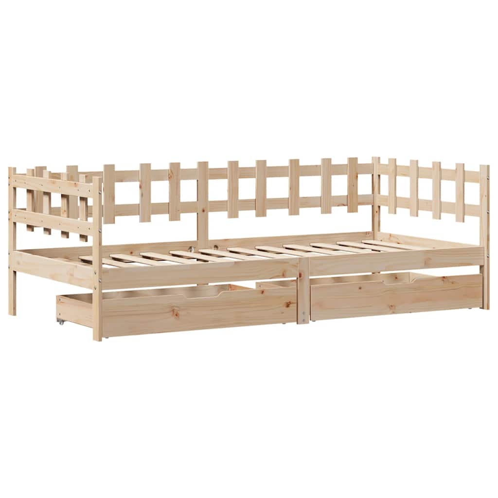 Slaapbank met lades 90x200 cm massief grenenhout – afbeelding 3