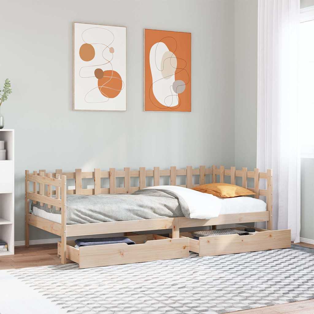 Slaapbank met lades 90x190 cm massief grenenhout – afbeelding 1