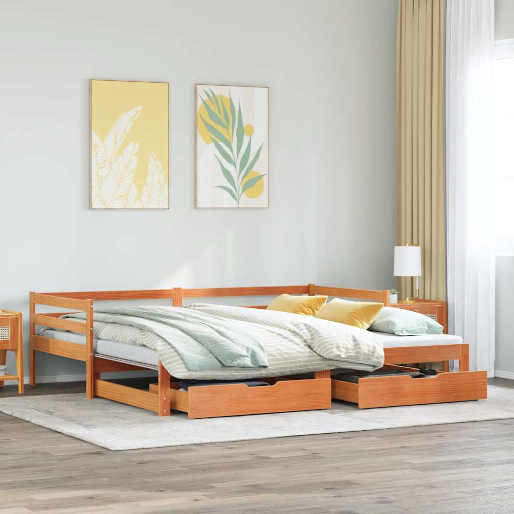 Slaapbank onderschuifbed en lades 80x200 cm grenenhout wasbruin – afbeelding 1