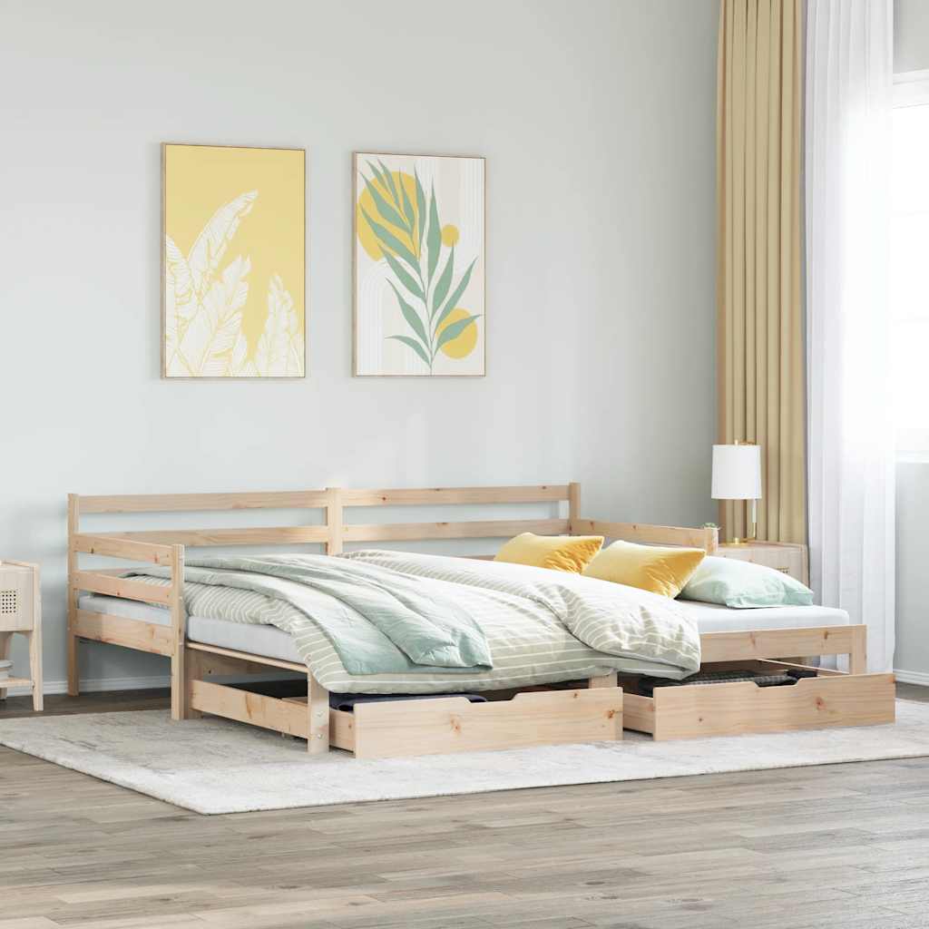 Slaapbank met lades 90x200 cm massief grenenhout – afbeelding 1