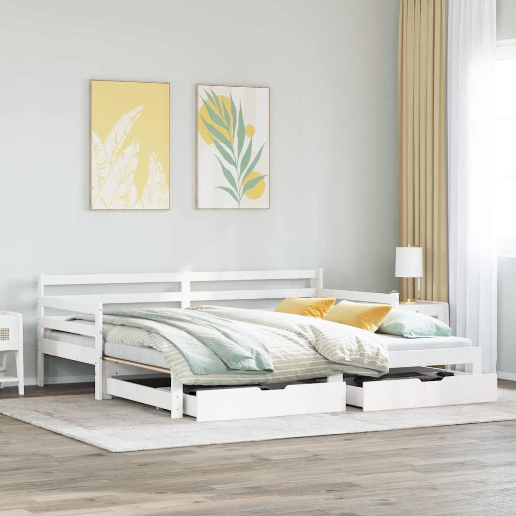 Slaapbank met lades 90x200 cm massief grenenhout wit – afbeelding 1