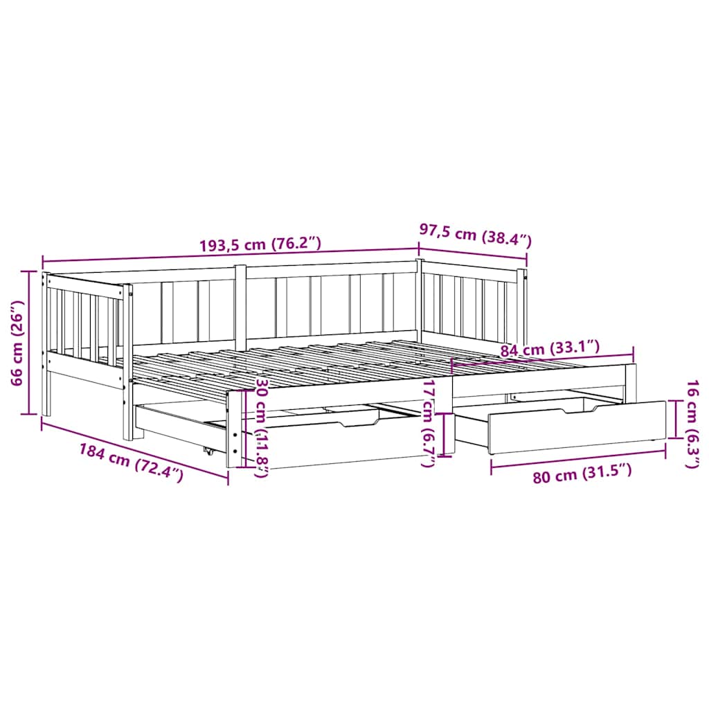 Slaapbank met onderschuifbed en lades zonder matras 90x190 cm – afbeelding 12