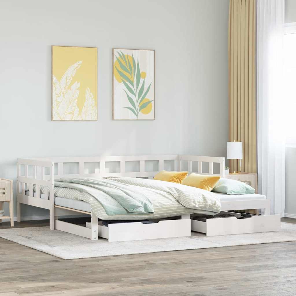 Slaapbank met onderschuifbed/lades zonder matras 90x200 cm wit – afbeelding 1