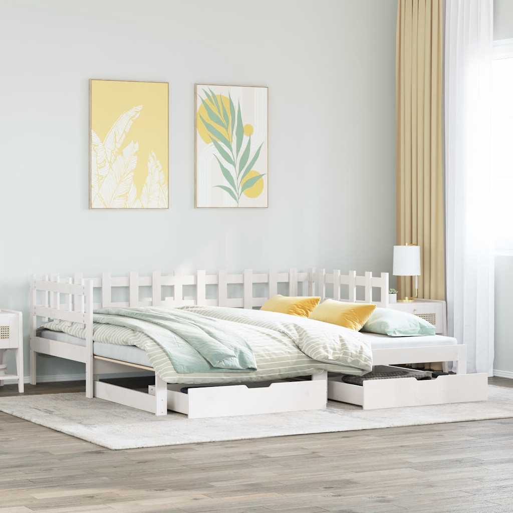 Slaapbank met onderschuifbed/lades zonder matras 80x200 cm wit – afbeelding 1
