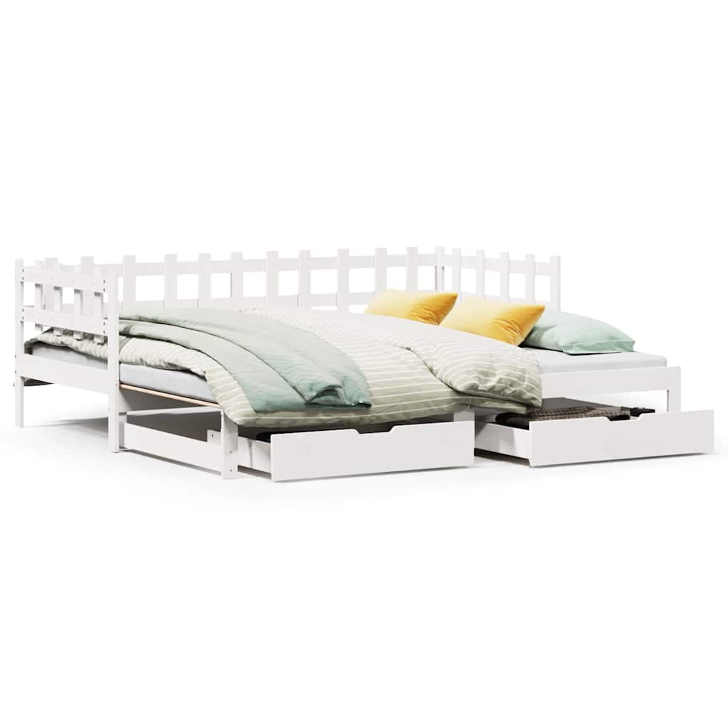 Slaapbank met onderschuifbed/lades zonder matras 80x200 cm wit – afbeelding 2