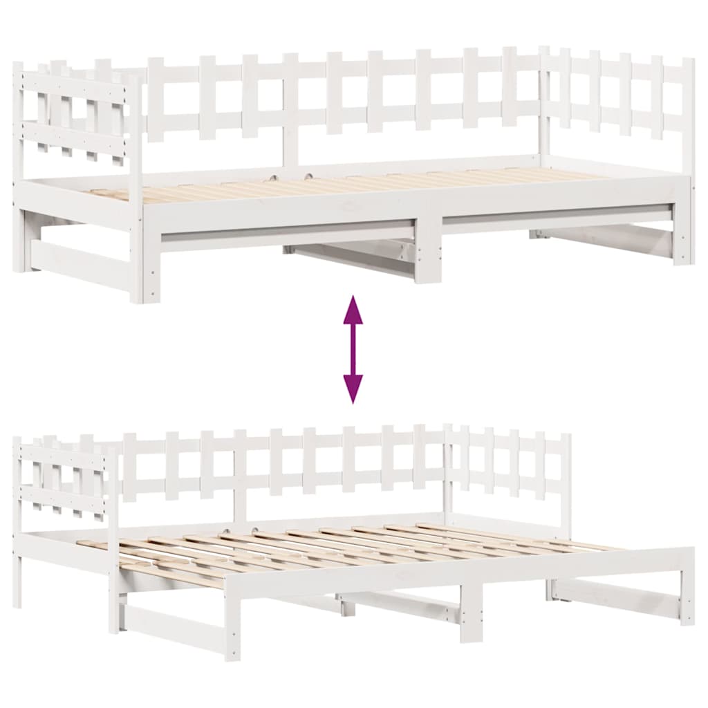 Slaapbank met onderschuifbed/lades zonder matras 80x200 cm wit – afbeelding 8