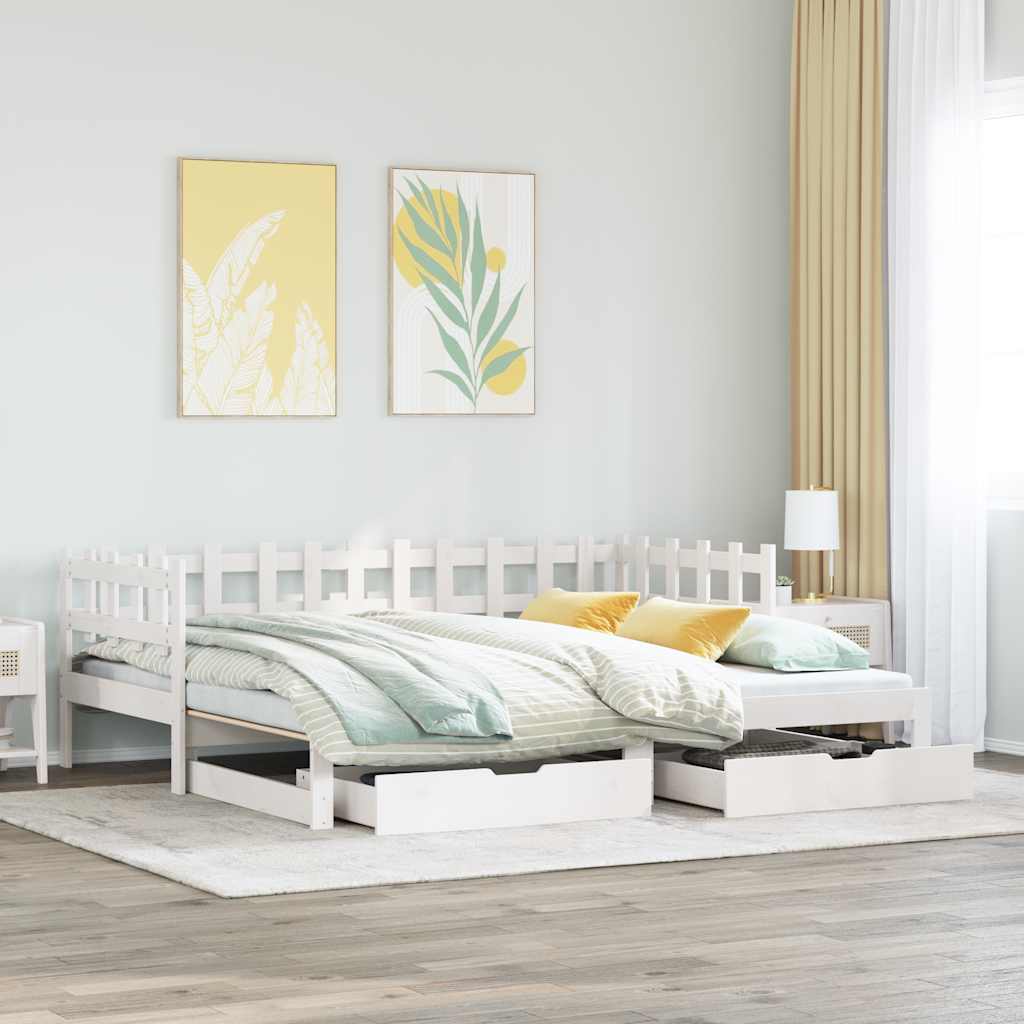 Slaapbank met onderschuifbed/lades zonder matras 90x200 cm wit – afbeelding 1