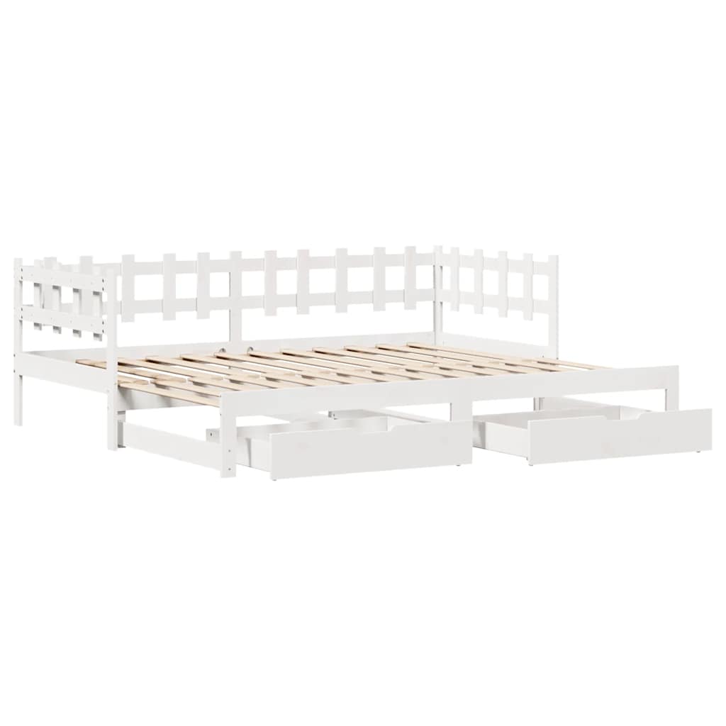 Slaapbank met onderschuifbed/lades zonder matras 90x200 cm wit – afbeelding 3