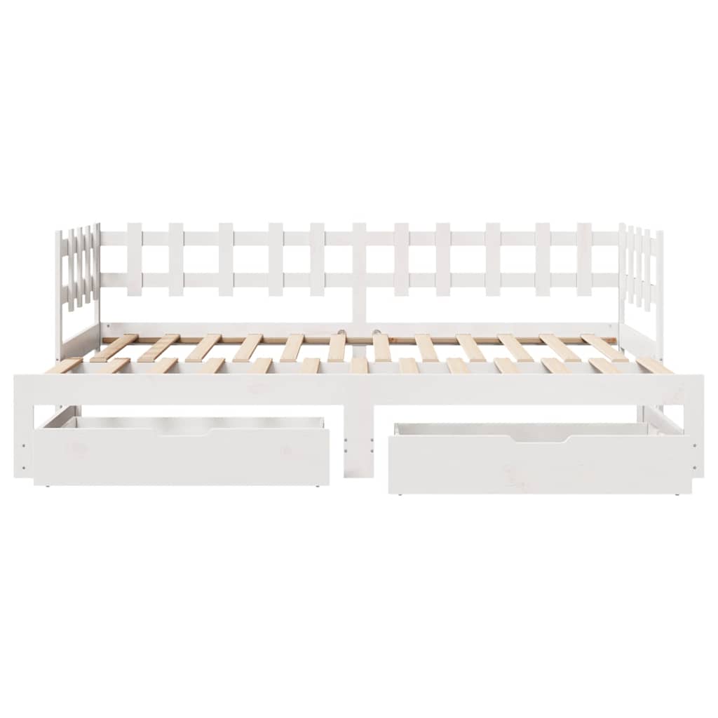 Slaapbank met onderschuifbed/lades zonder matras 90x200 cm wit – afbeelding 4