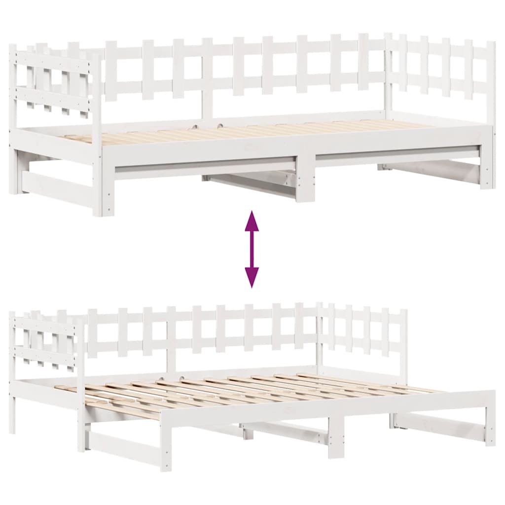 Slaapbank met onderschuifbed/lades zonder matras 90x200 cm wit – afbeelding 8