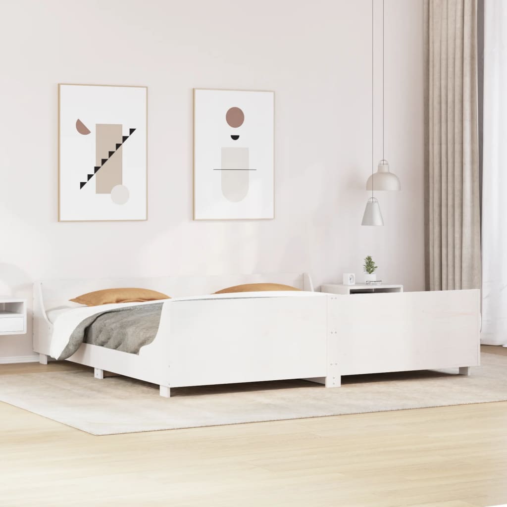 Bedframe zonder matras massief grenenhout wit 200x200 cm – afbeelding 1