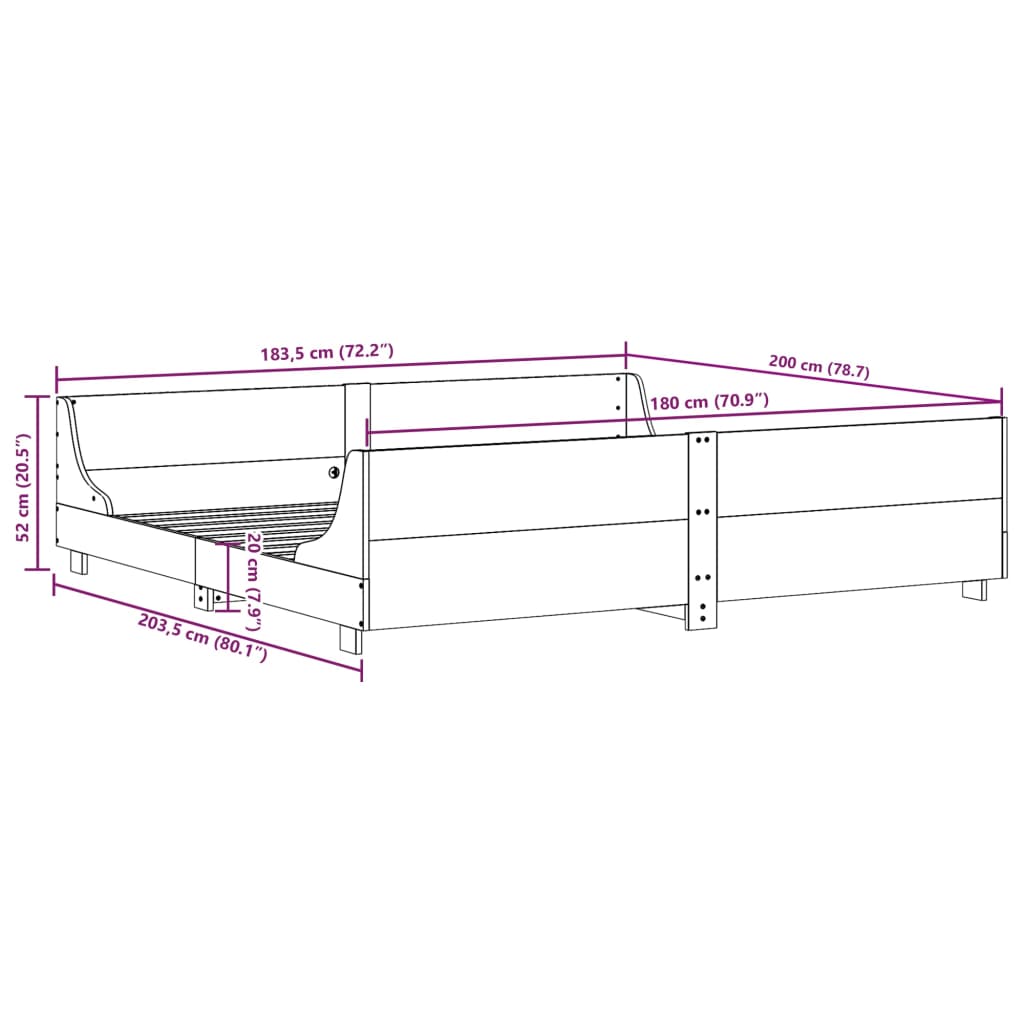 Bedframe zonder matras massief grenenhout 180x200 cm – afbeelding 9