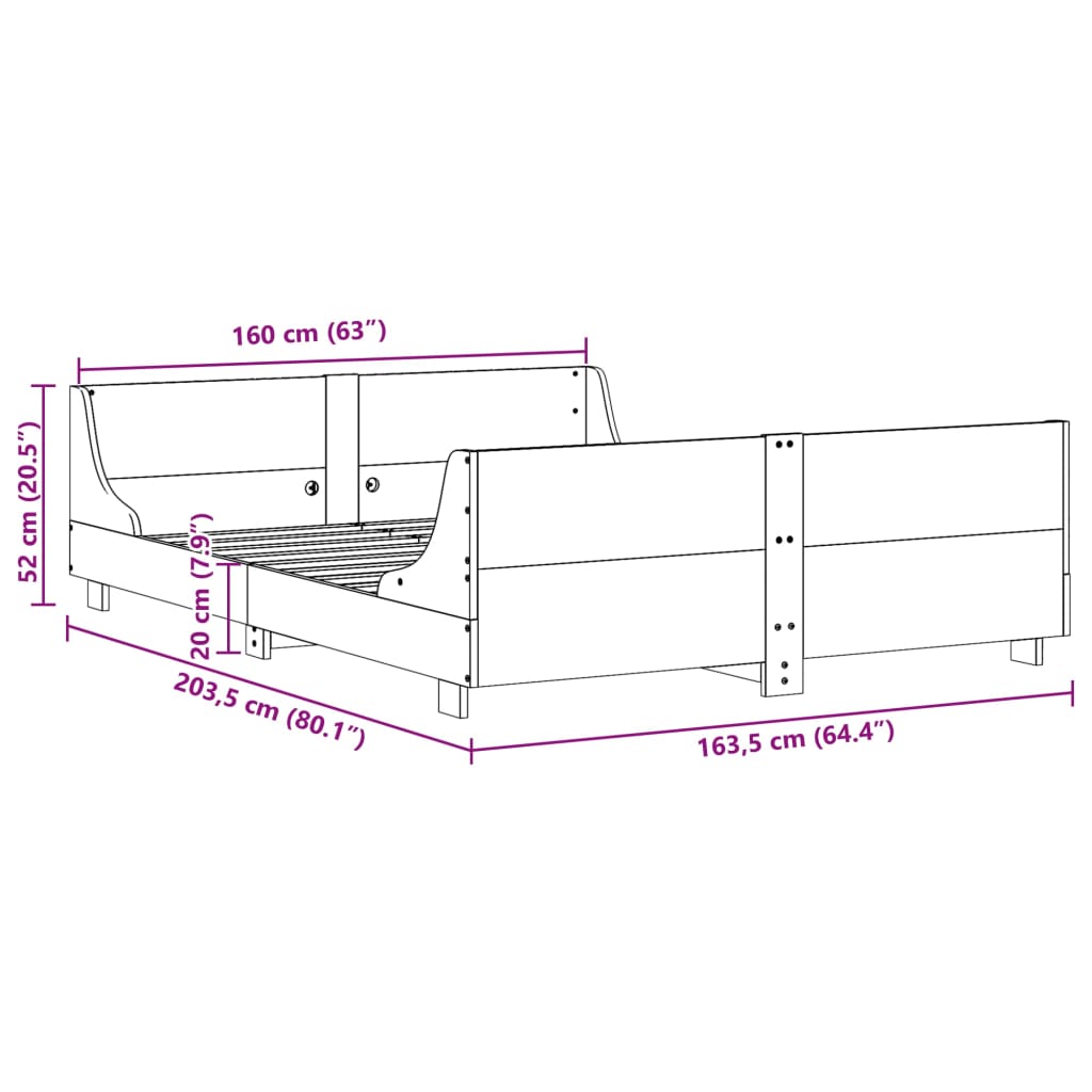 Bedframe zonder matras massief grenenhout 160x200 cm – afbeelding 9