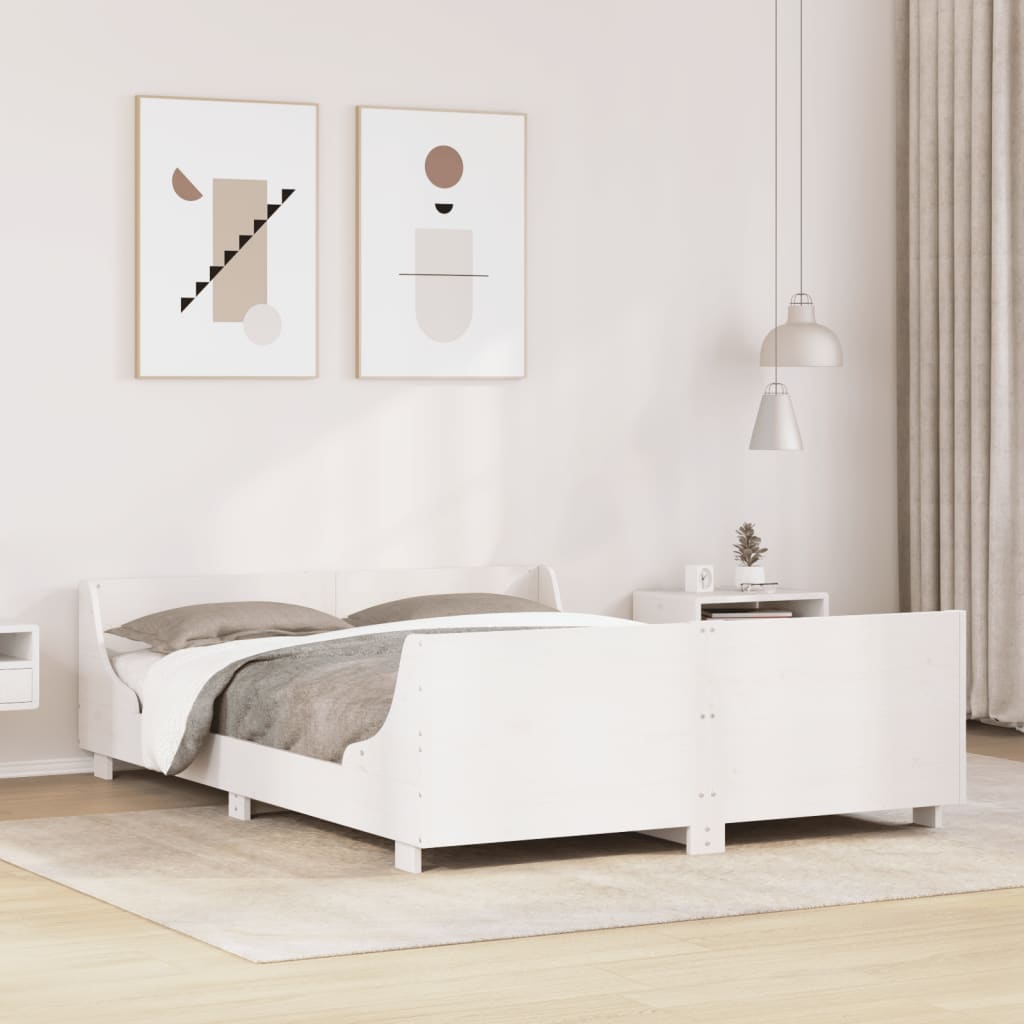 Bedframe zonder matras massief grenenhout wit 150x200 cm – afbeelding 1
