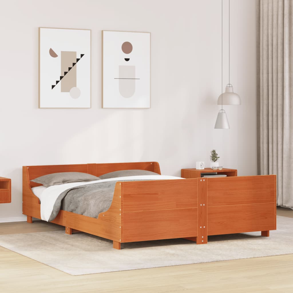 Bedframe zonder matras massief grenenhout wasbruin 140x200 cm – afbeelding 1