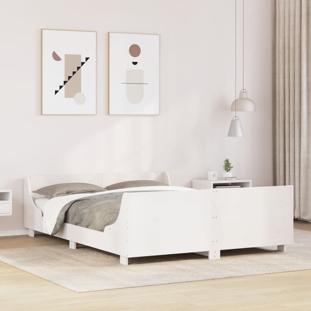Bedframe zonder matras massief grenenhout wit 135x190 cm – afbeelding 1