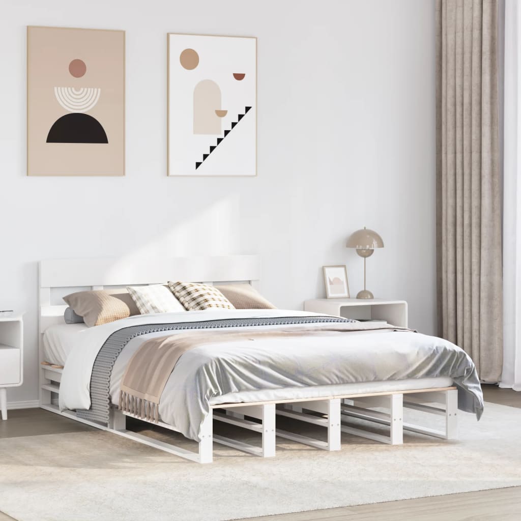 Bedframe zonder matras massief grenenhout wit 120x200 cm – afbeelding 1