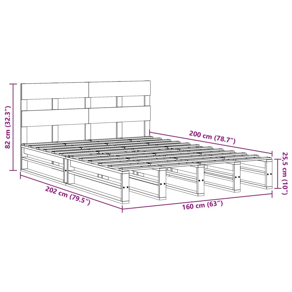 Bedframe zonder matras massief grenenhout 160x200 cm – afbeelding 12