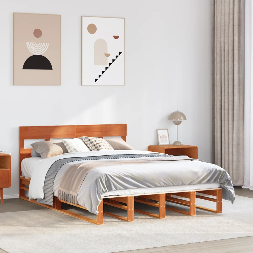 Bedframe zonder matras massief grenenhout wasbruin 160x200 cm – afbeelding 1
