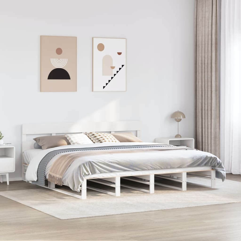 Bedframe zonder matras massief grenenhout wit 180x200 cm – afbeelding 1