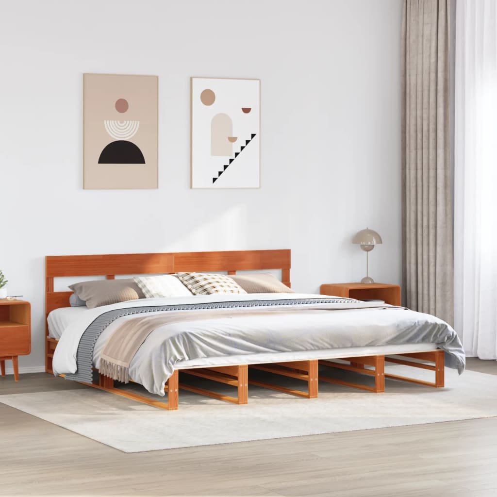 Bedframe zonder matras massief grenenhout wasbruin 180x200 cm – afbeelding 1