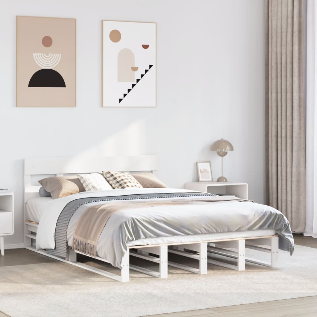 Bedframe zonder matras massief grenenhout wit 135x190 cm – afbeelding 1