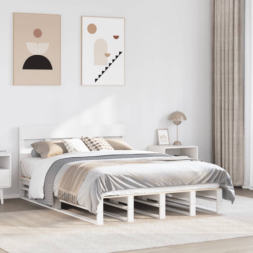 Bedframe zonder matras massief grenenhout wit 140x190 cm – afbeelding 1