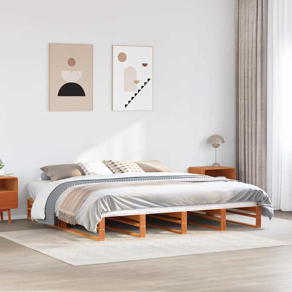Bedframe zonder matras massief grenenhout wasbruin 180x200 cm – afbeelding 1