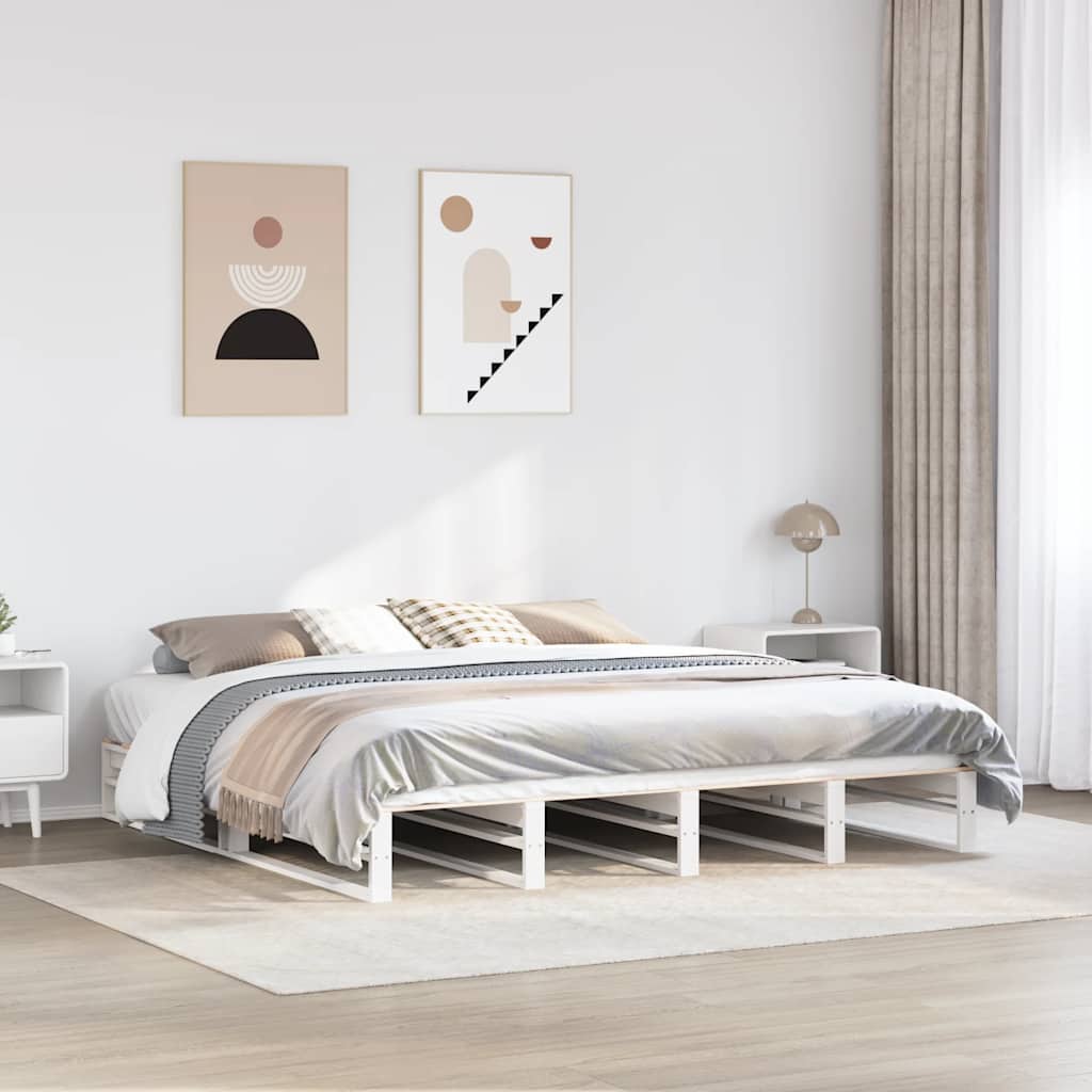 Bedframe zonder matras massief grenenhout wit 200x200 cm – afbeelding 1
