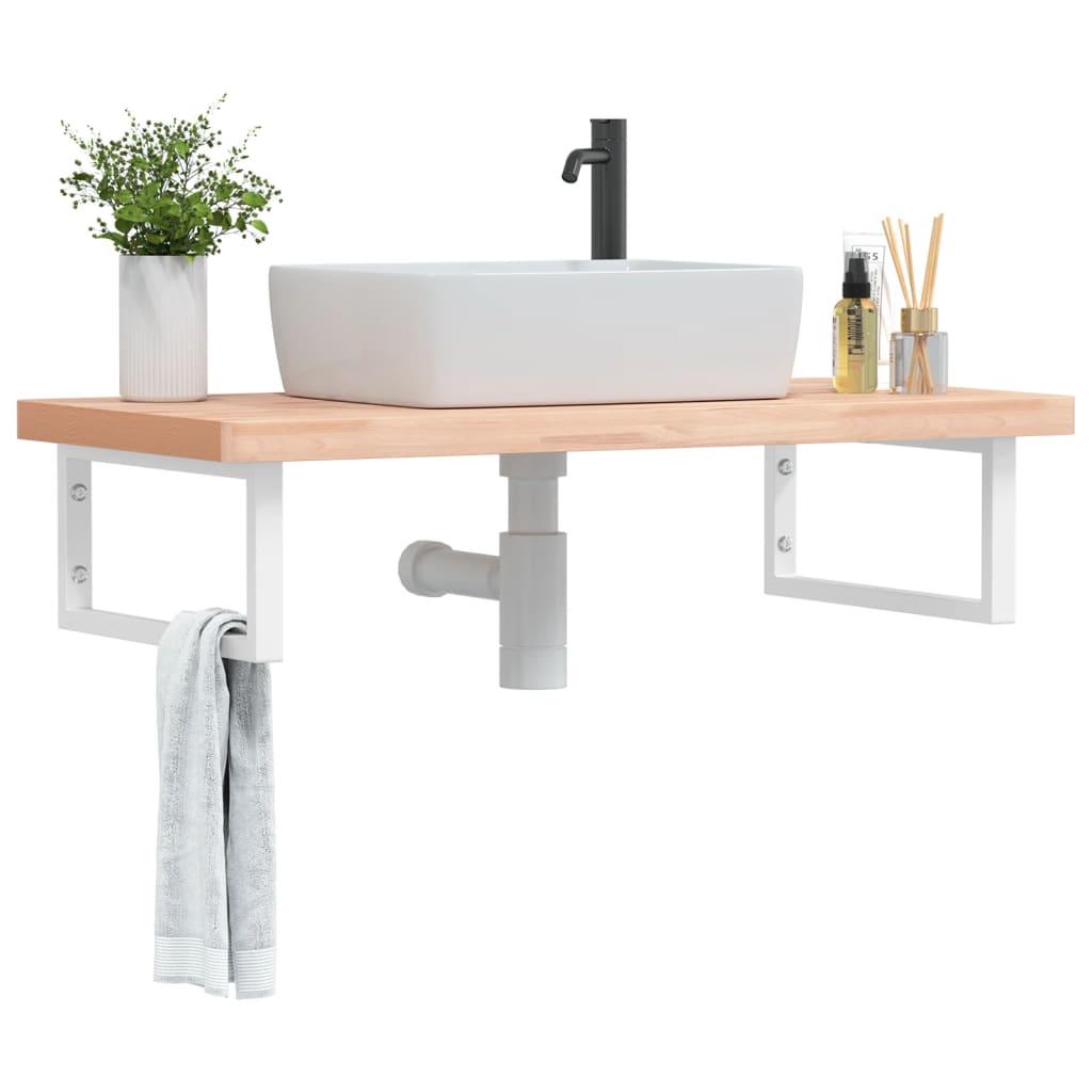 Badkamer wandschap staal en massief beukenhout