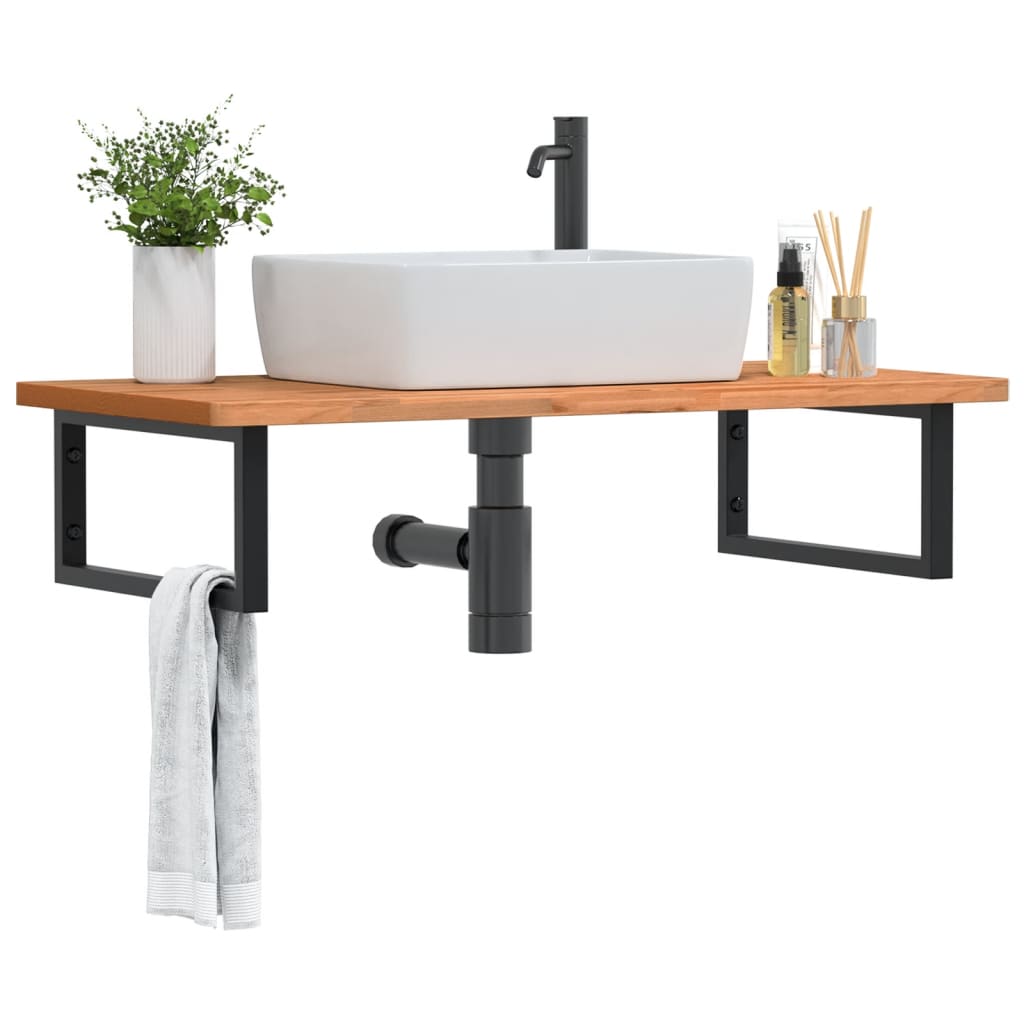 Badkamer wandschap staal en massief beukenhout