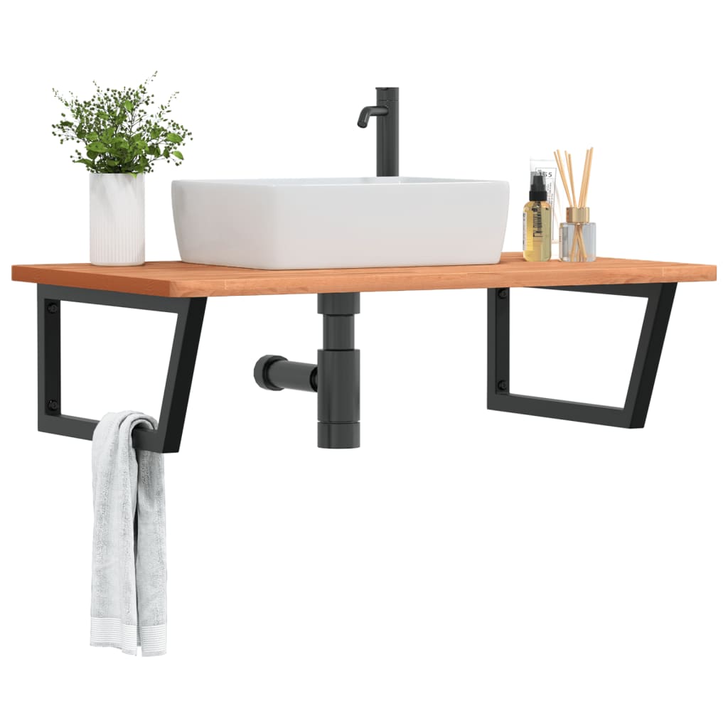 Badkamer wandschap staal en massief beukenhout – afbeelding 1