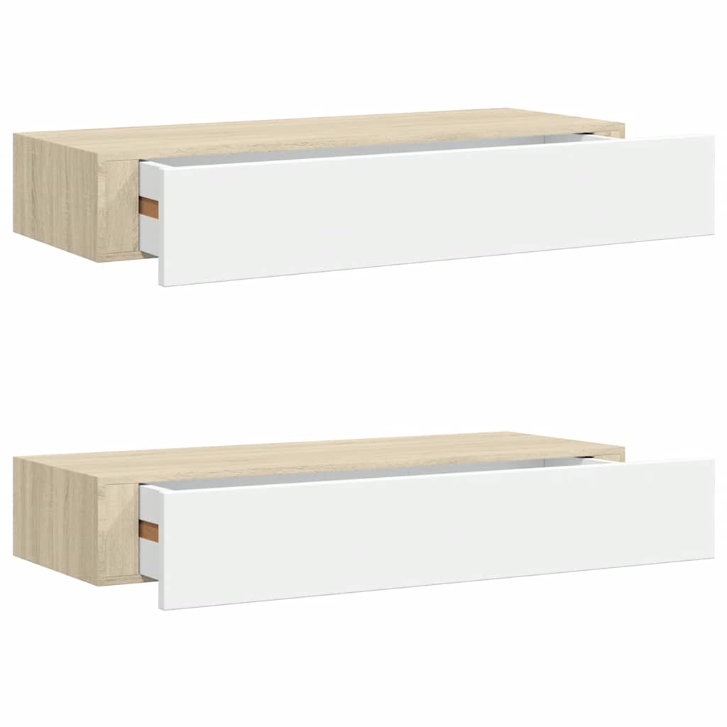 Wandladeplanken 2 st eiken en wit 60x23,5x10cm MDF – afbeelding 2
