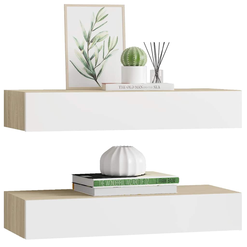 Wandladeplanken 2 st eiken en wit 60x23,5x10cm MDF – afbeelding 4