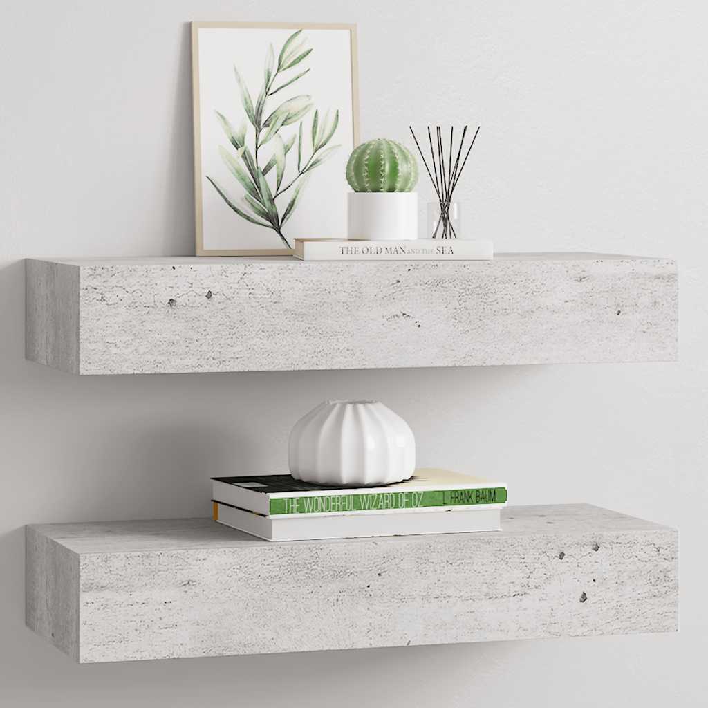 Wandschappen 2 st met lade 60x23,5x10 cm MDF betongrijs – afbeelding 1