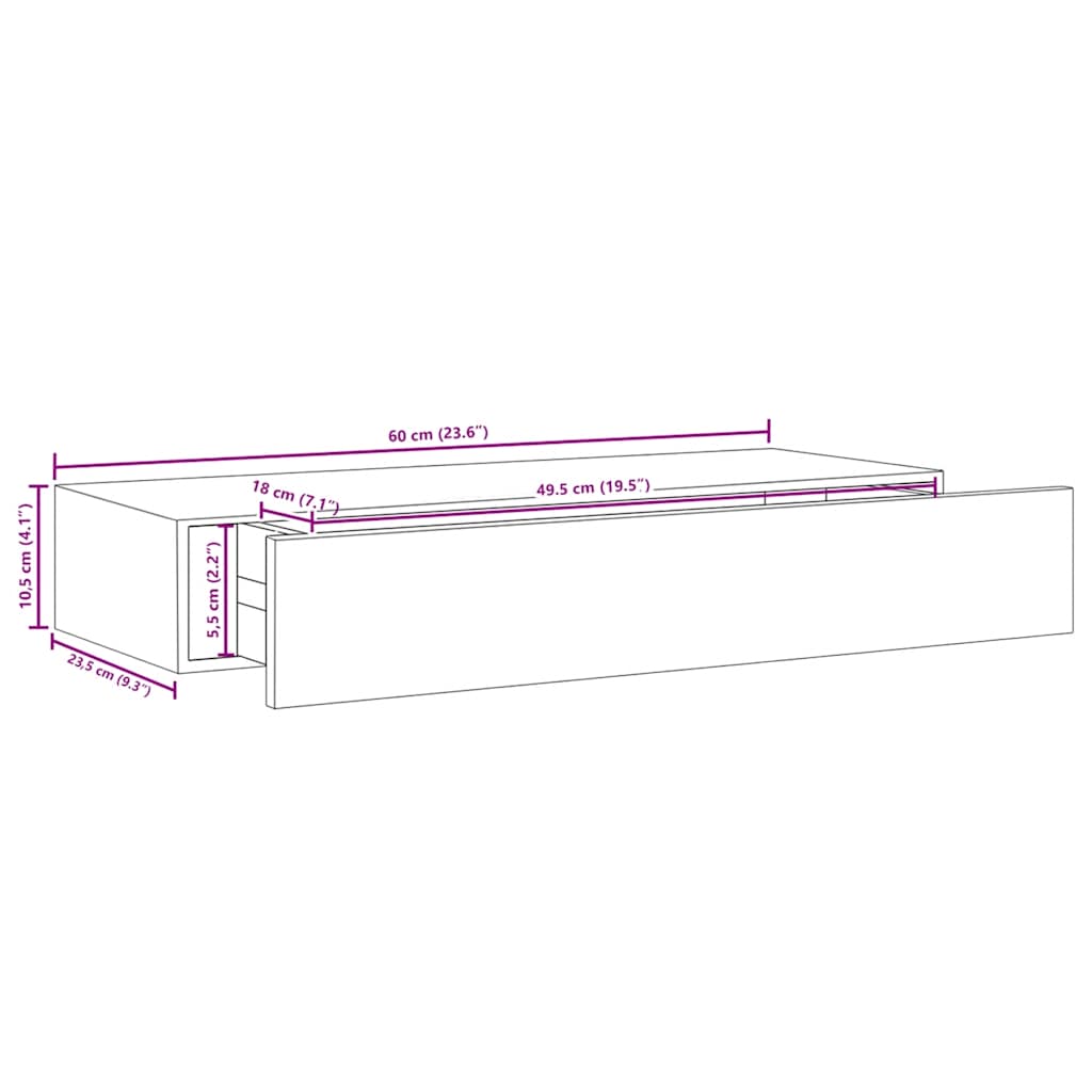 Wandschappen 2 st met lade 60x23,5x10 cm MDF betongrijs – afbeelding 12